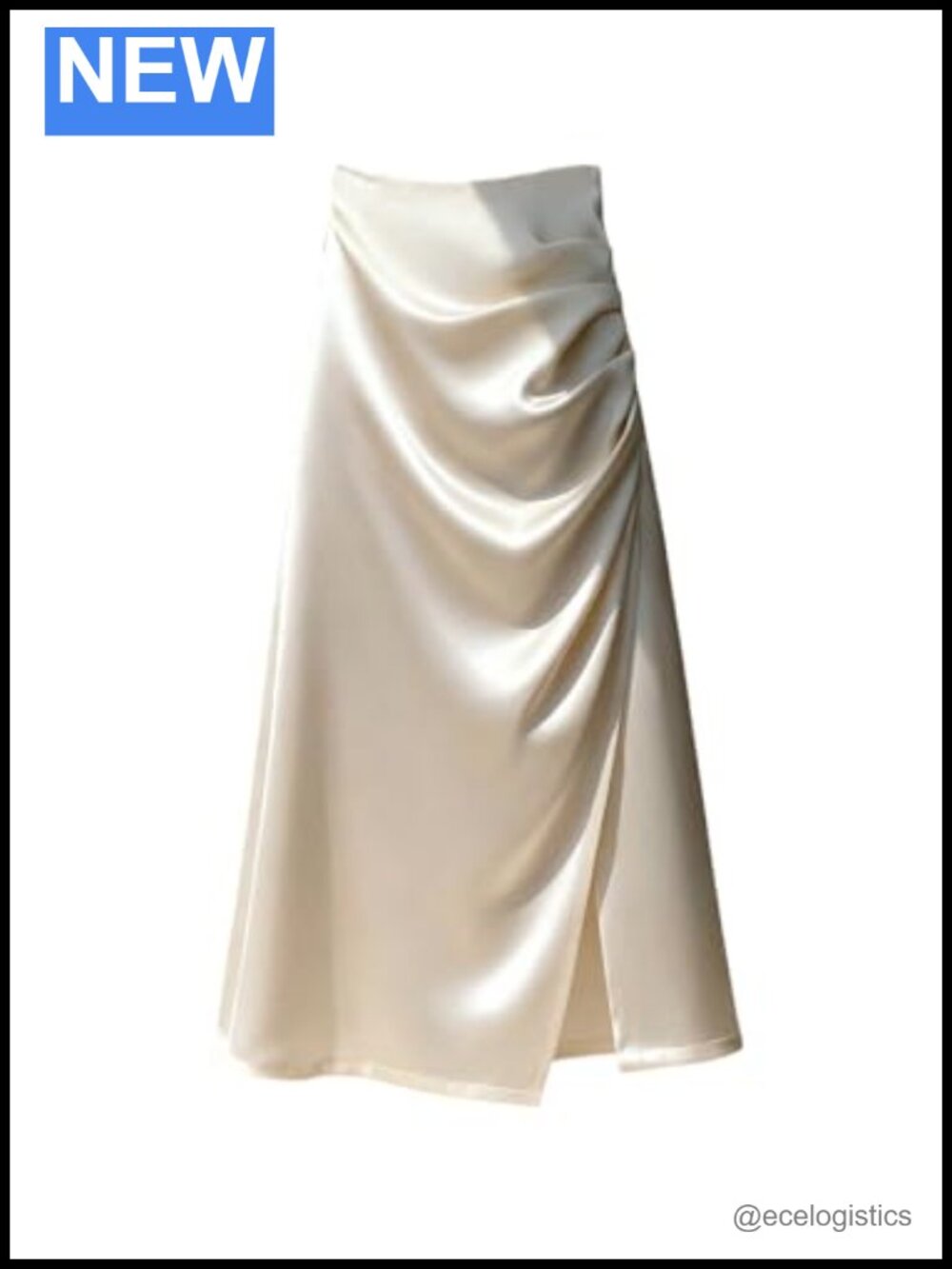 High Rise Wrap Midi Skirt with Slit Ruched Satin Silky